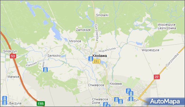 mapa Kłodawa powiat gorzowski, Kłodawa powiat gorzowski na mapie Targeo