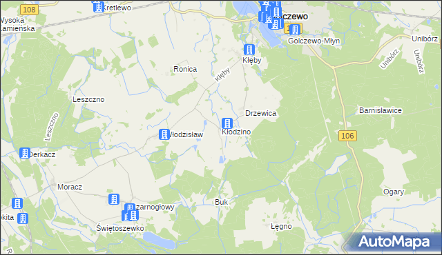 mapa Kłodzino gmina Golczewo, Kłodzino gmina Golczewo na mapie Targeo