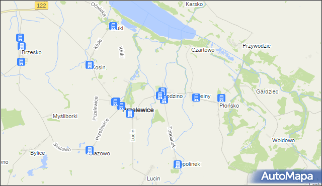 mapa Kłodzino gmina Przelewice, Kłodzino gmina Przelewice na mapie Targeo