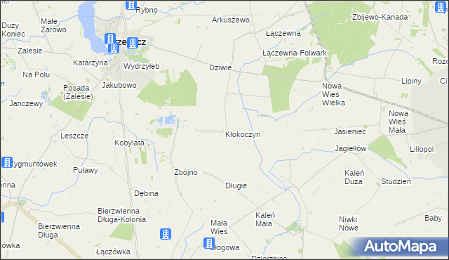 mapa Kłokoczyn gmina Przedecz, Kłokoczyn gmina Przedecz na mapie Targeo