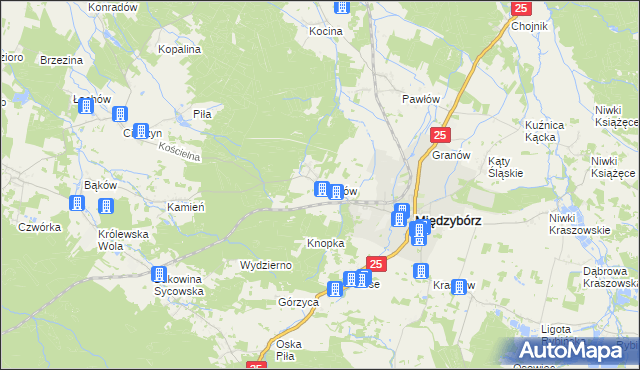 mapa Klonów gmina Międzybórz, Klonów gmina Międzybórz na mapie Targeo