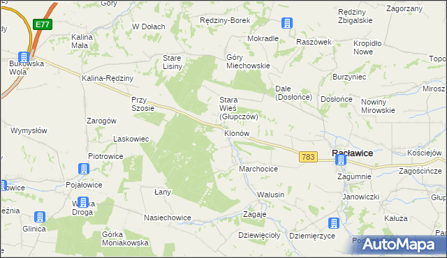 mapa Klonów gmina Racławice, Klonów gmina Racławice na mapie Targeo