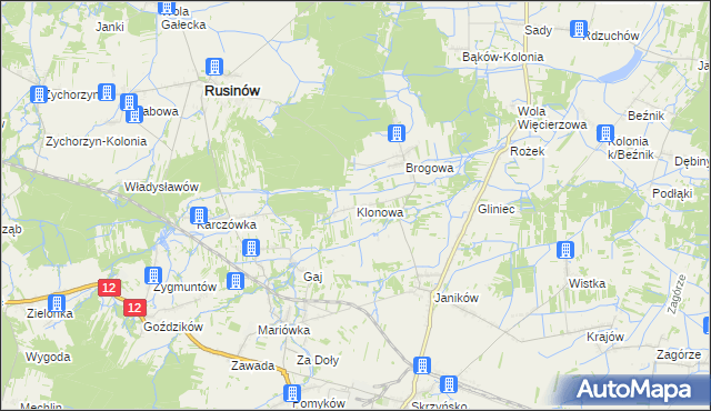 mapa Klonowa gmina Rusinów, Klonowa gmina Rusinów na mapie Targeo