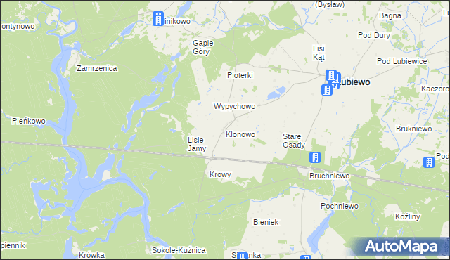 mapa Klonowo gmina Lubiewo, Klonowo gmina Lubiewo na mapie Targeo