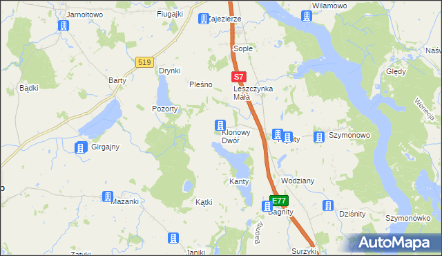 mapa Klonowy Dwór, Klonowy Dwór na mapie Targeo