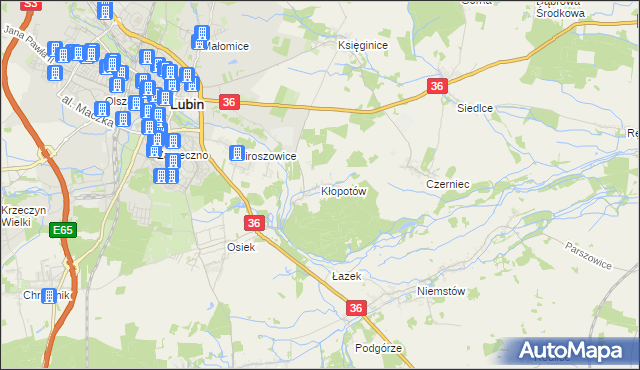 mapa Kłopotów gmina Lubin, Kłopotów gmina Lubin na mapie Targeo