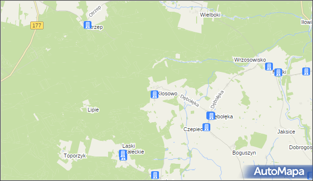 mapa Kłosowo gmina Wałcz, Kłosowo gmina Wałcz na mapie Targeo