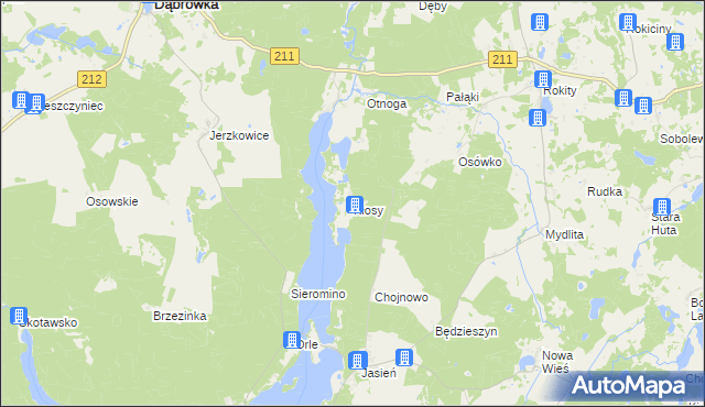 mapa Kłosy gmina Czarna Dąbrówka, Kłosy gmina Czarna Dąbrówka na mapie Targeo