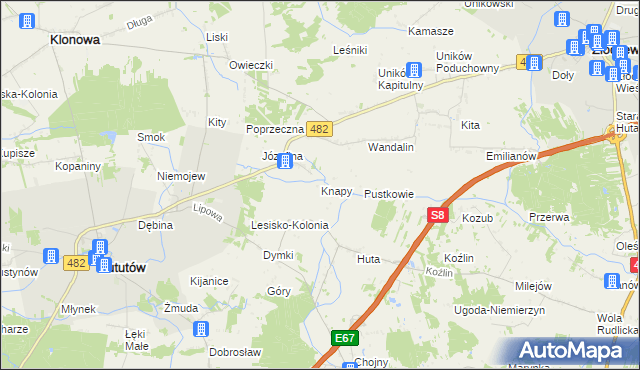 mapa Knapy gmina Lututów, Knapy gmina Lututów na mapie Targeo