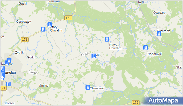 mapa Knyki, Knyki na mapie Targeo