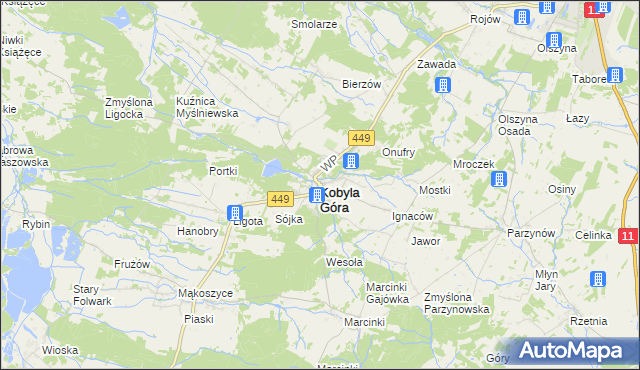 mapa Kobyla Góra powiat ostrzeszowski, Kobyla Góra powiat ostrzeszowski na mapie Targeo