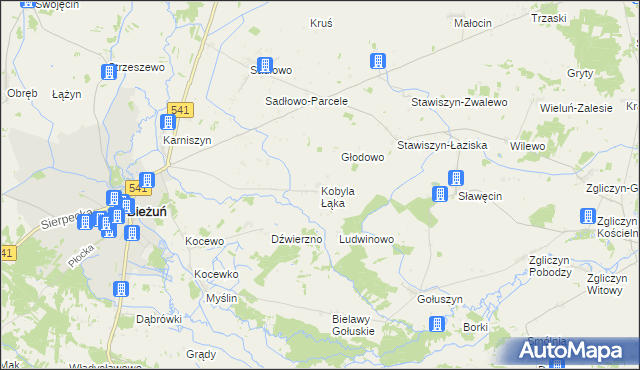 mapa Kobyla Łąka gmina Bieżuń, Kobyla Łąka gmina Bieżuń na mapie Targeo