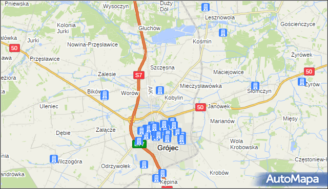 mapa Kobylin gmina Grójec, Kobylin gmina Grójec na mapie Targeo