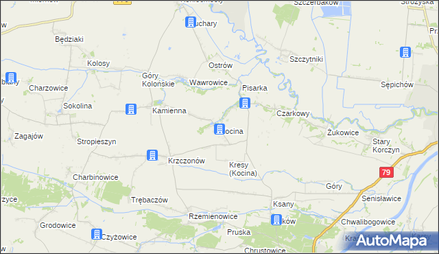 mapa Kocina gmina Opatowiec, Kocina gmina Opatowiec na mapie Targeo