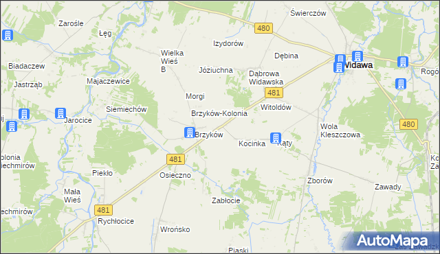 mapa Kocina gmina Widawa, Kocina gmina Widawa na mapie Targeo