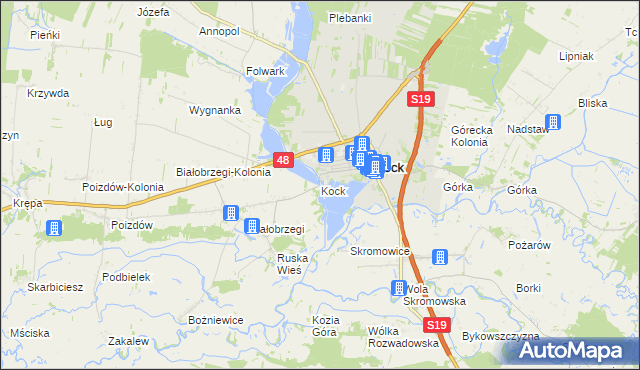 mapa Kock powiat lubartowski, Kock powiat lubartowski na mapie Targeo