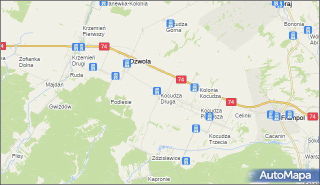 mapa Kocudza Druga, Kocudza Druga na mapie Targeo