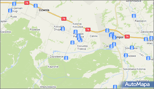 mapa Kocudza Trzecia, Kocudza Trzecia na mapie Targeo