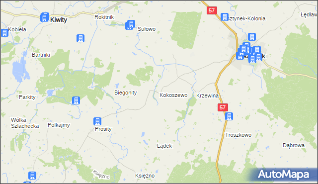 mapa Kokoszewo, Kokoszewo na mapie Targeo