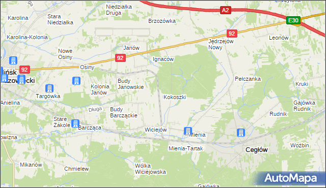 mapa Kokoszki gmina Cegłów, Kokoszki gmina Cegłów na mapie Targeo