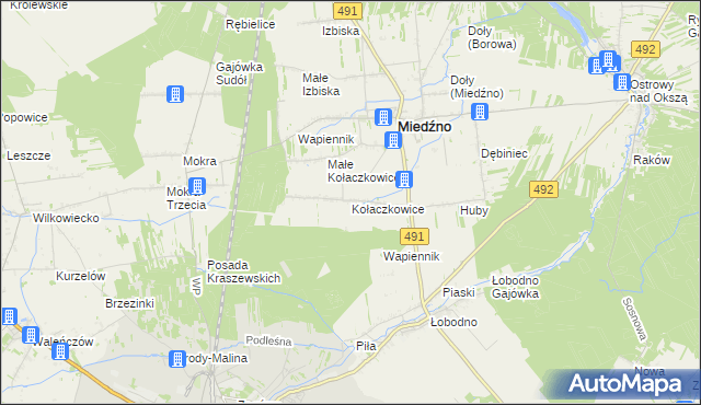 mapa Kołaczkowice gmina Miedźno, Kołaczkowice gmina Miedźno na mapie Targeo