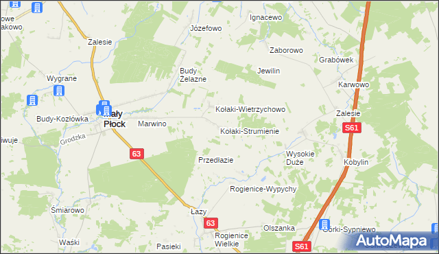 mapa Kołaki-Strumienie, Kołaki-Strumienie na mapie Targeo