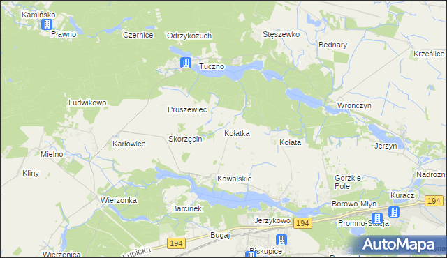 mapa Kołatka gmina Pobiedziska, Kołatka gmina Pobiedziska na mapie Targeo