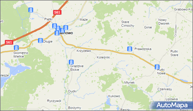 mapa Koleśniki gmina Kalinowo, Koleśniki gmina Kalinowo na mapie Targeo