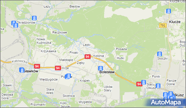 mapa Kolonia gmina Bolesław, Kolonia gmina Bolesław na mapie Targeo