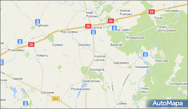 mapa Kolonia Lipnica gmina Golub-Dobrzyń, Kolonia Lipnica gmina Golub-Dobrzyń na mapie Targeo