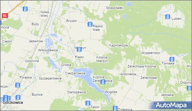 mapa Kolonia Mierzyn, Kolonia Mierzyn na mapie Targeo