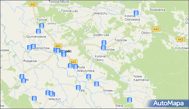 mapa Kolonia Obory, Kolonia Obory na mapie Targeo