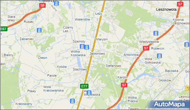 mapa Kolonia Warszawska gmina Lesznowola, Kolonia Warszawska gmina Lesznowola na mapie Targeo