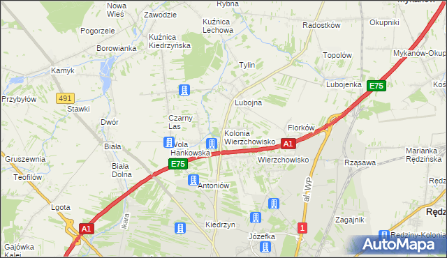 mapa Kolonia Wierzchowisko gmina Mykanów, Kolonia Wierzchowisko gmina Mykanów na mapie Targeo