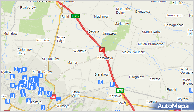 mapa Komadzyn, Komadzyn na mapie Targeo