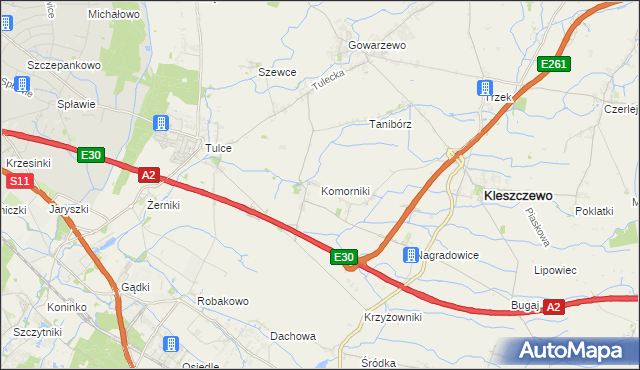 mapa Komorniki gmina Kleszczewo, Komorniki gmina Kleszczewo na mapie Targeo