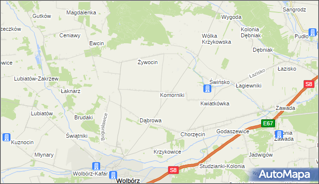 mapa Komorniki gmina Wolbórz, Komorniki gmina Wolbórz na mapie Targeo