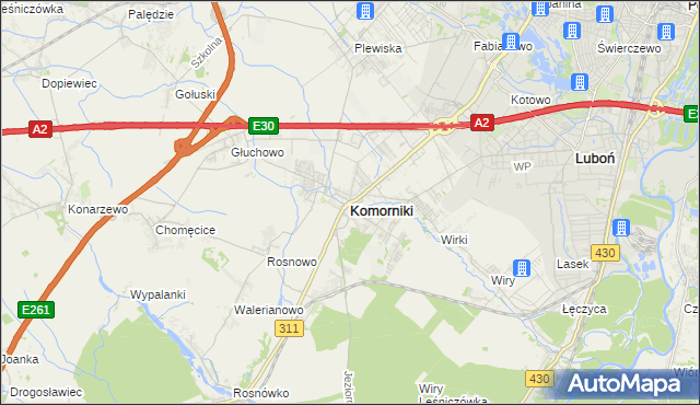 mapa Komorniki powiat poznański, Komorniki powiat poznański na mapie Targeo