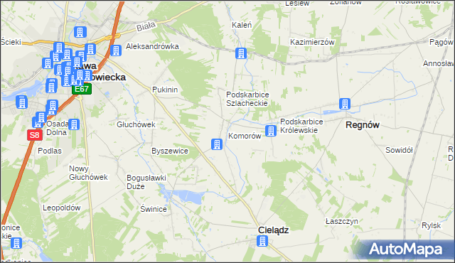 mapa Komorów gmina Cielądz, Komorów gmina Cielądz na mapie Targeo