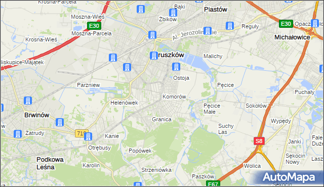 mapa Komorów gmina Michałowice, Komorów gmina Michałowice na mapie Targeo