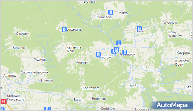 mapa Komorów gmina Stąporków, Komorów gmina Stąporków na mapie Targeo