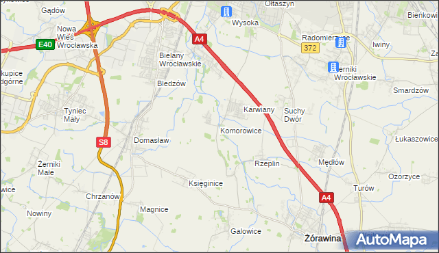 mapa Komorowice gmina Żórawina, Komorowice gmina Żórawina na mapie Targeo