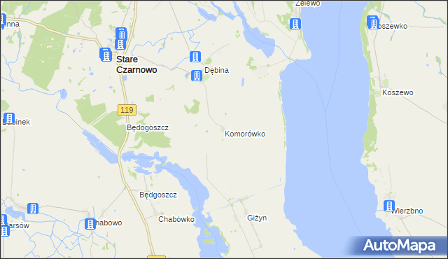 mapa Komorówko gmina Stare Czarnowo, Komorówko gmina Stare Czarnowo na mapie Targeo