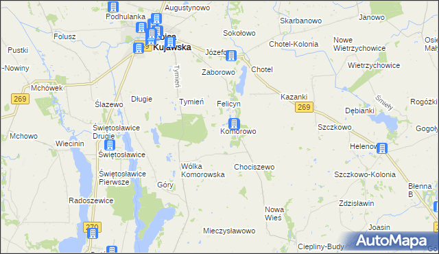 mapa Komorowo gmina Izbica Kujawska, Komorowo gmina Izbica Kujawska na mapie Targeo