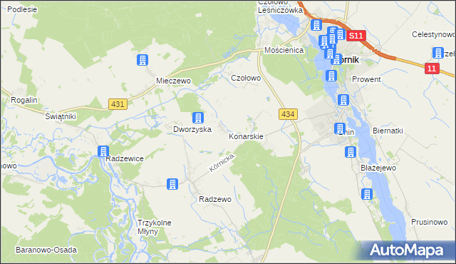 mapa Konarskie gmina Kórnik, Konarskie gmina Kórnik na mapie Targeo