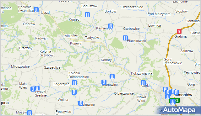 mapa Konary gmina Klimontów, Konary gmina Klimontów na mapie Targeo