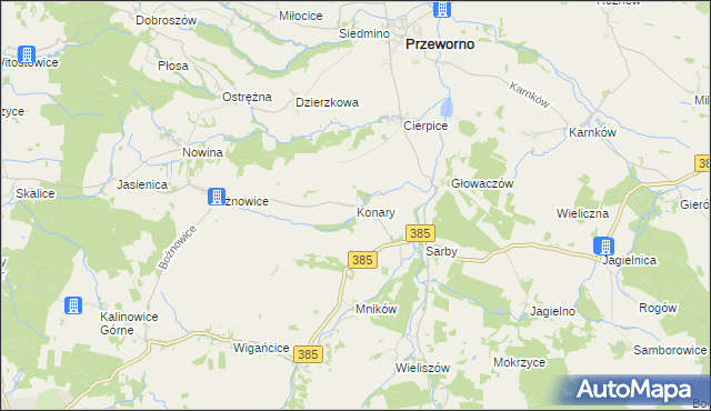 mapa Konary gmina Przeworno, Konary gmina Przeworno na mapie Targeo