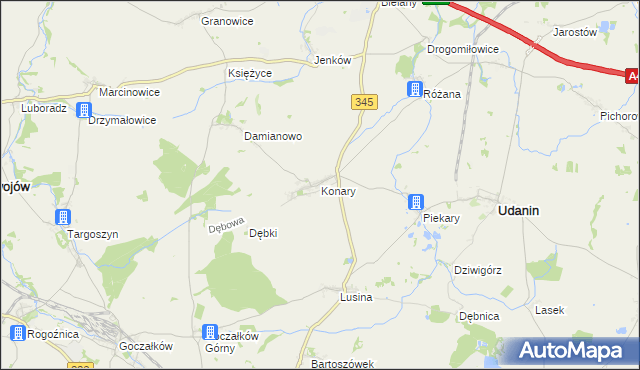 mapa Konary gmina Udanin, Konary gmina Udanin na mapie Targeo