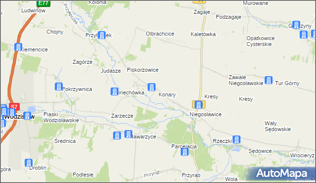 mapa Konary gmina Wodzisław, Konary gmina Wodzisław na mapie Targeo