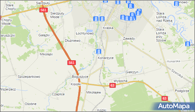 mapa Konarzyce gmina Łomża, Konarzyce gmina Łomża na mapie Targeo